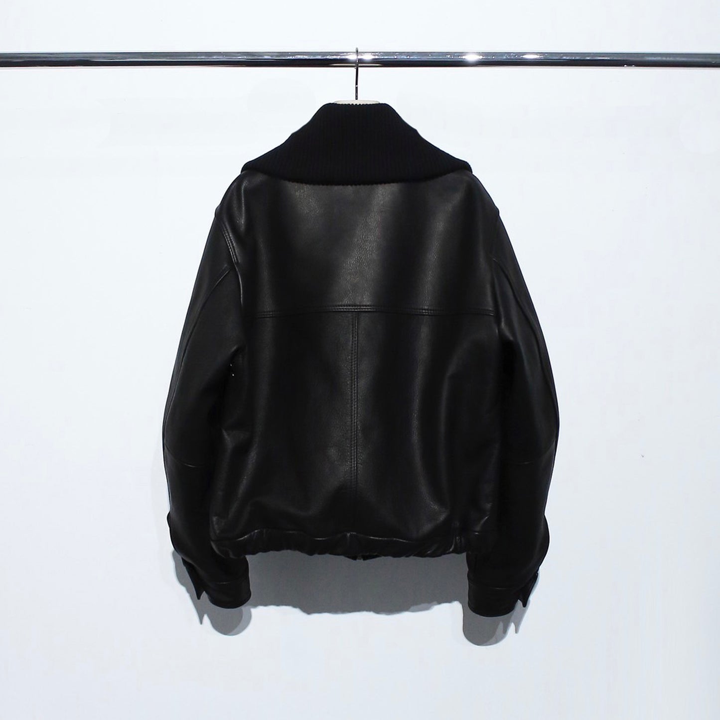 Ribbed High-Neck Leather Jacket