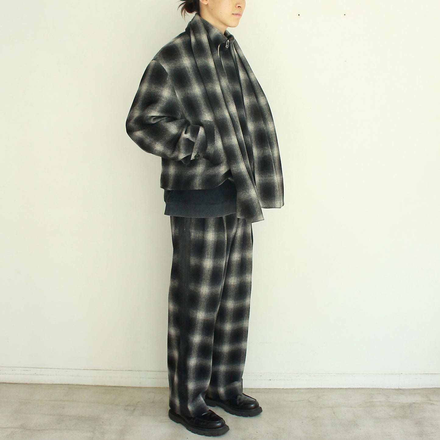 Ombre Check Short Jacket with Scarf