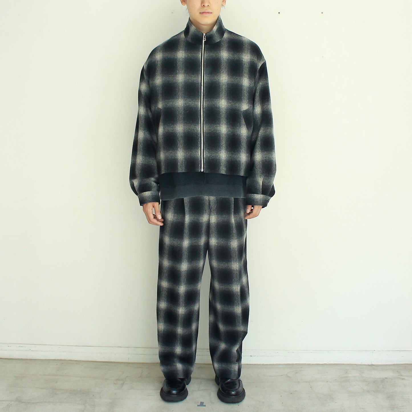 Ombre Check Short Jacket with Scarf