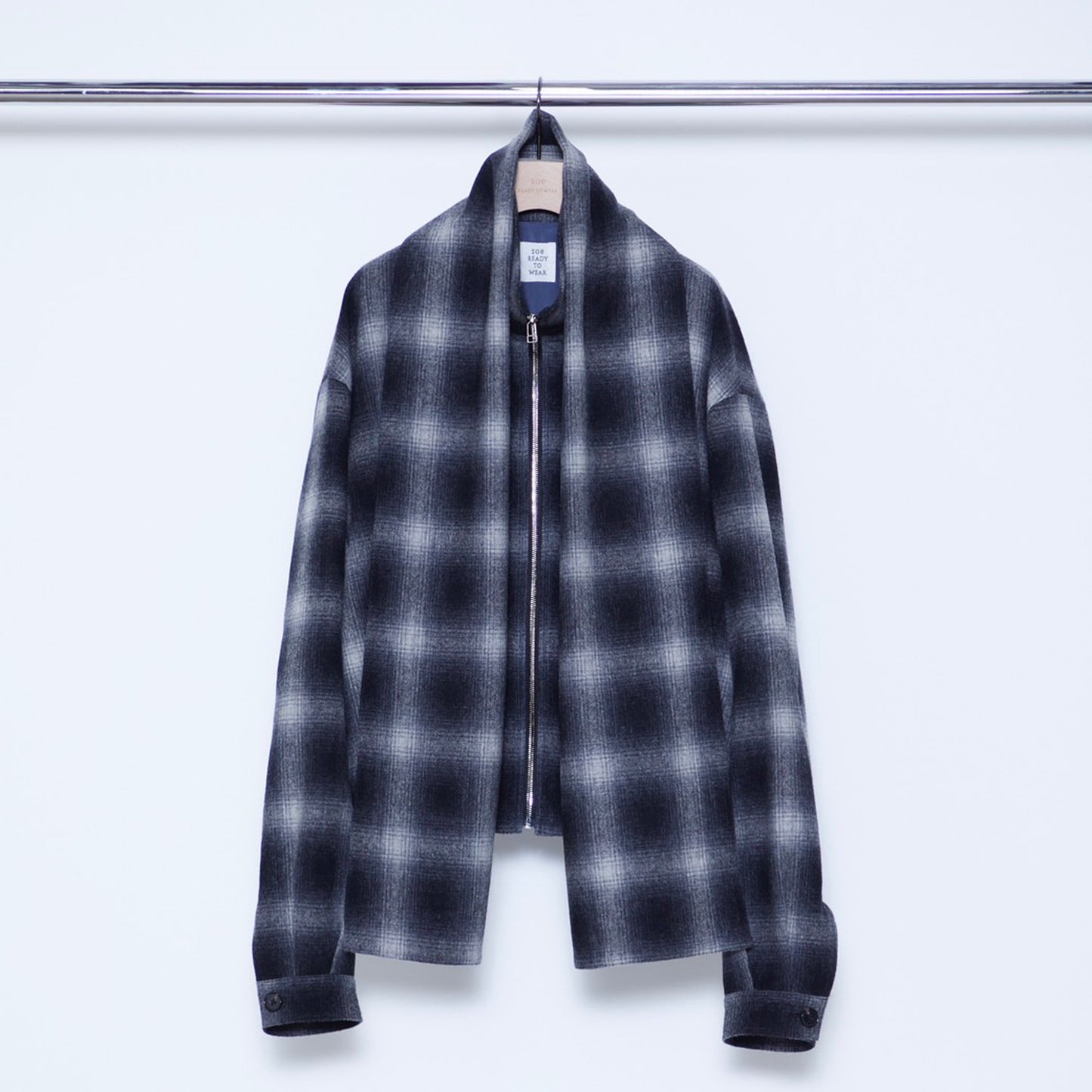 Ombre Check Short Jacket with Scarf